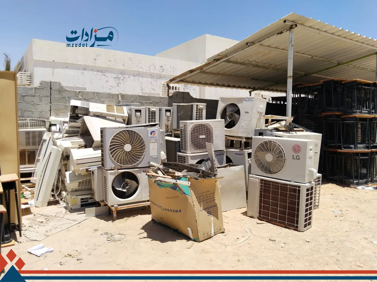 Used air conditioners, furniture, used electronics, and student desks