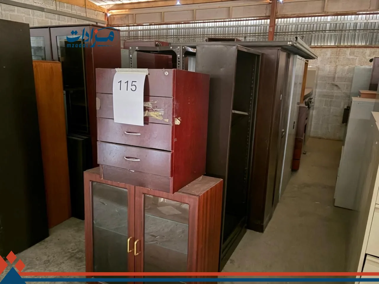 115. Office cupboard- big(6)+ Book shelf(3)+ Storage unit (1)+Credenza (1)+ White board(1)+Office table(2)+ Discussion table(1)